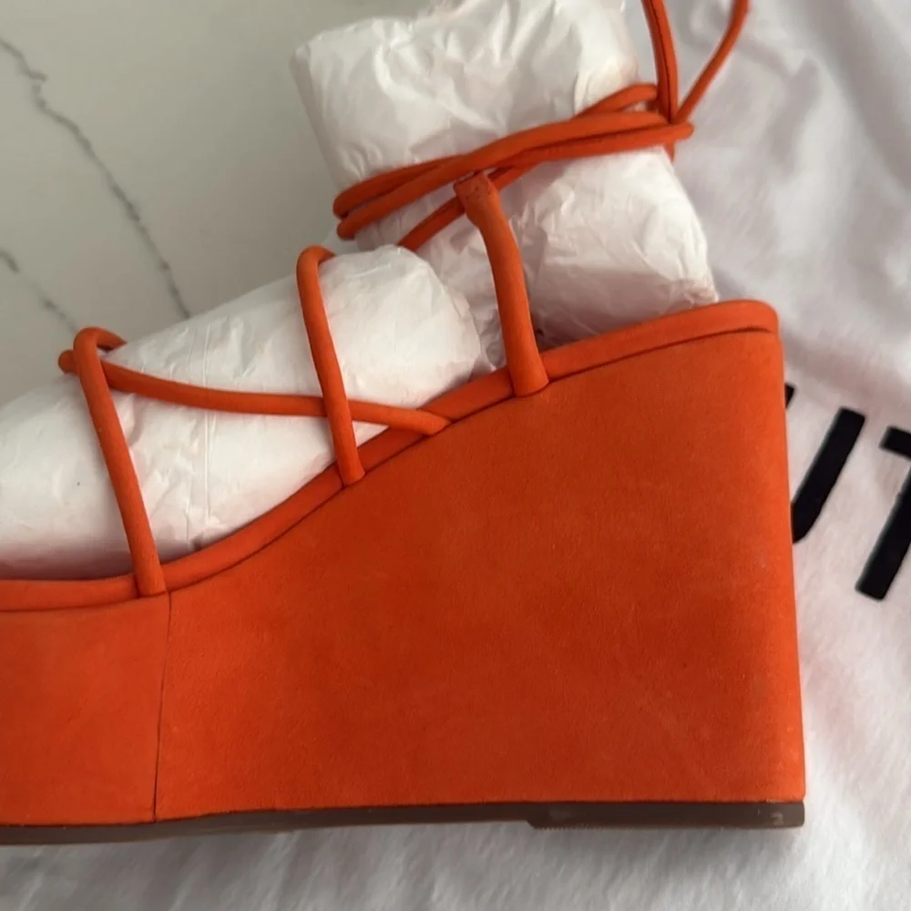 Schutz Magdalena Orange Strappy Wedge Sandals (new) size 8.5